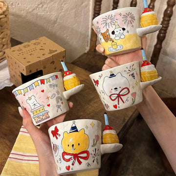 Mug en céramique fait main motif gâteau d'anniversaire