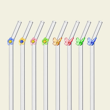 Hand-Painted Glass Straw | Floral & Butterfly Designs