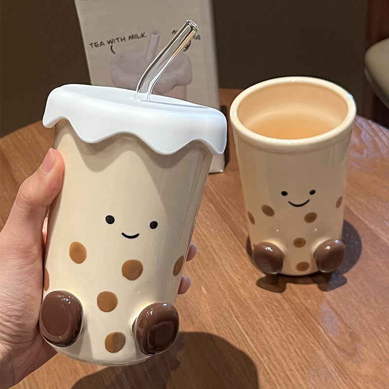 Cocoa Ceramic Straw Coffee Cup