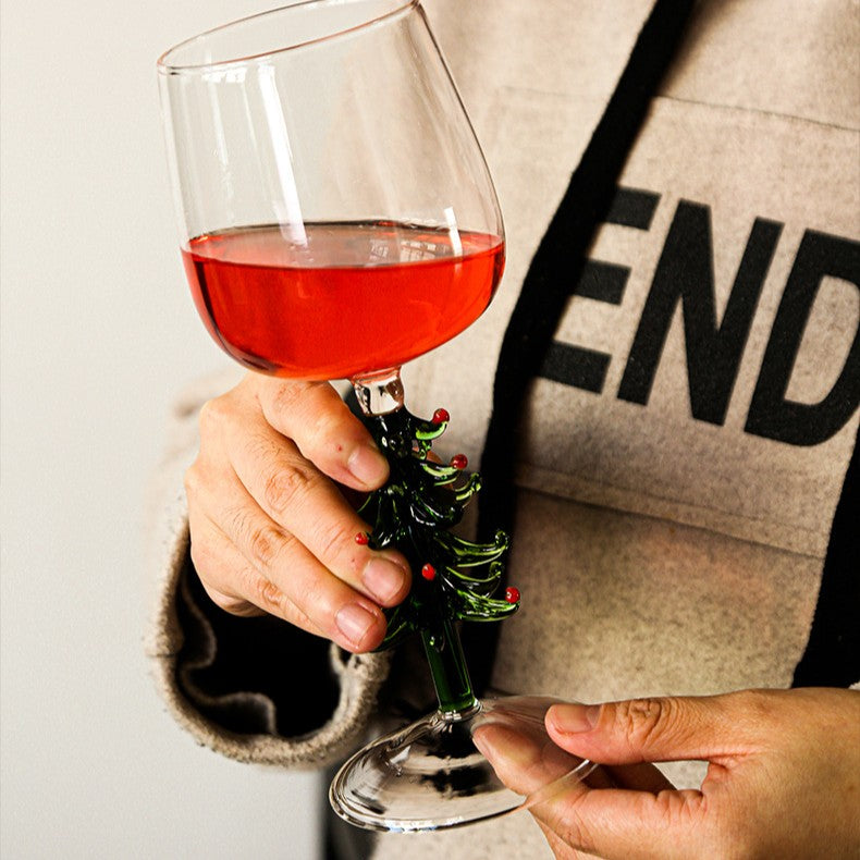 Copa de vino con diseño de árbol de Navidad