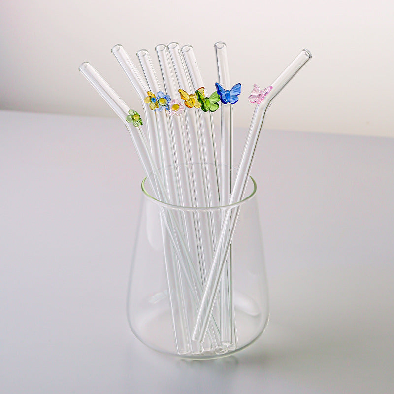 Pajilla de vidrio pintada a mano | Diseños florales y de mariposas