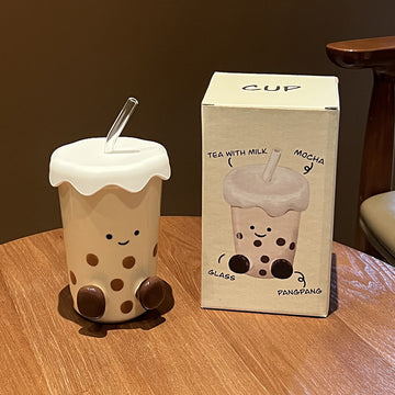 Cocoa Ceramic Straw Coffee Cup