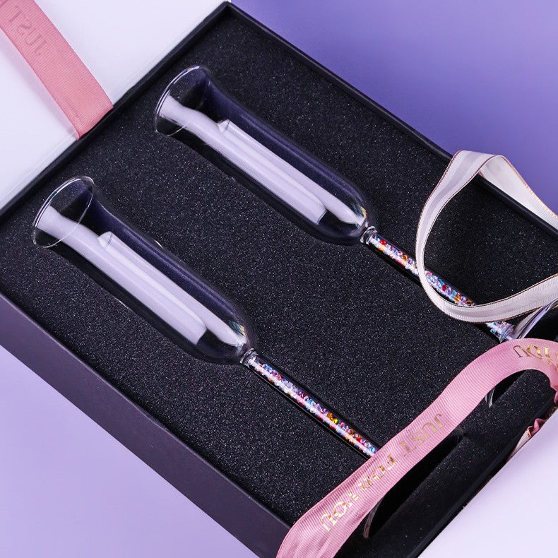 Set de regalo de copa de champán de vidrio con cristales de imitación – Copa elegante para vino espumoso