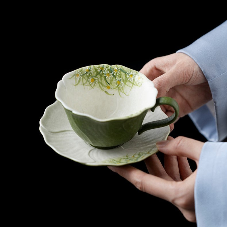 Hand-Painted Lotus Leaf Dew Coffee Set