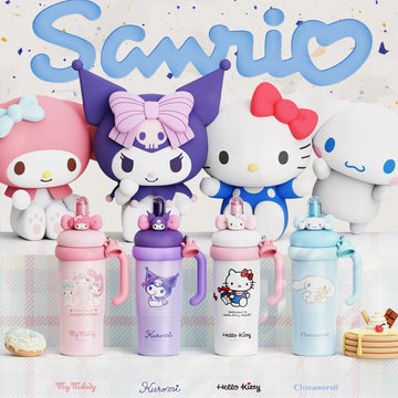 Botella térmica de agua Sanrio de gran capacidad con asa | 960ml, botella de viaje de acero inoxidable