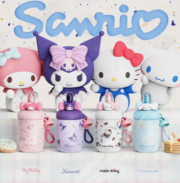 Botella térmica de agua Sanrio con personaje adorable y pajita | 560ml, botella de acero inoxidable 316