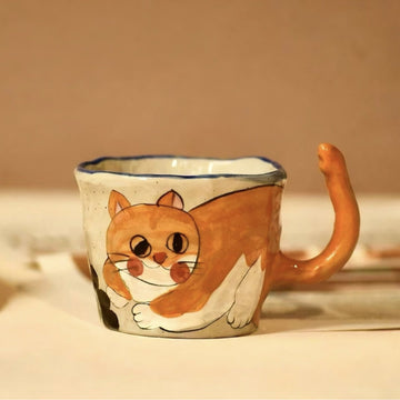 Handmade Rustic Cat Ceramic Coffee Mug