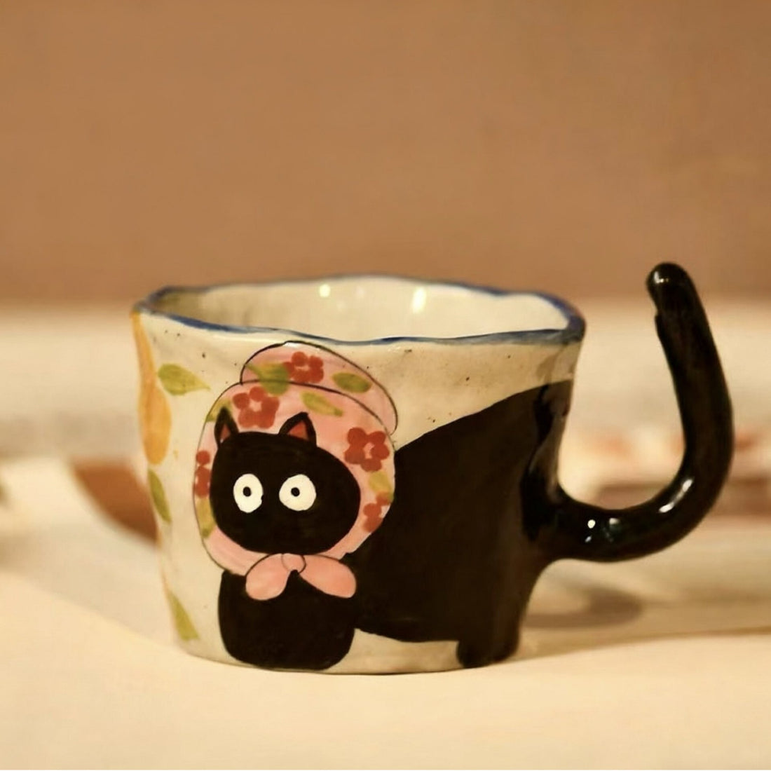 Handmade Rustic Cat Ceramic Coffee Mug