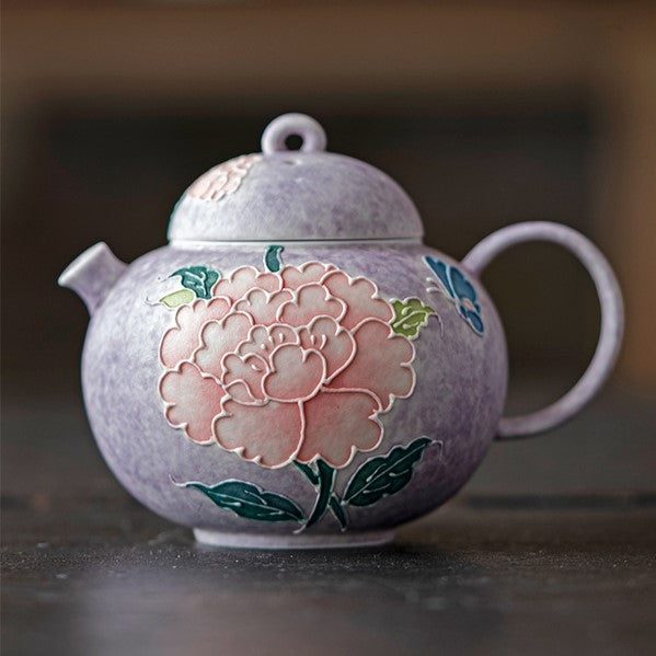 Hand-Painted Purple Peony Ceramic Tea & Coffee Collection