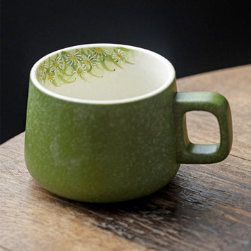 Hand-Painted Daisy Ceramic Coffee Cup with Handle